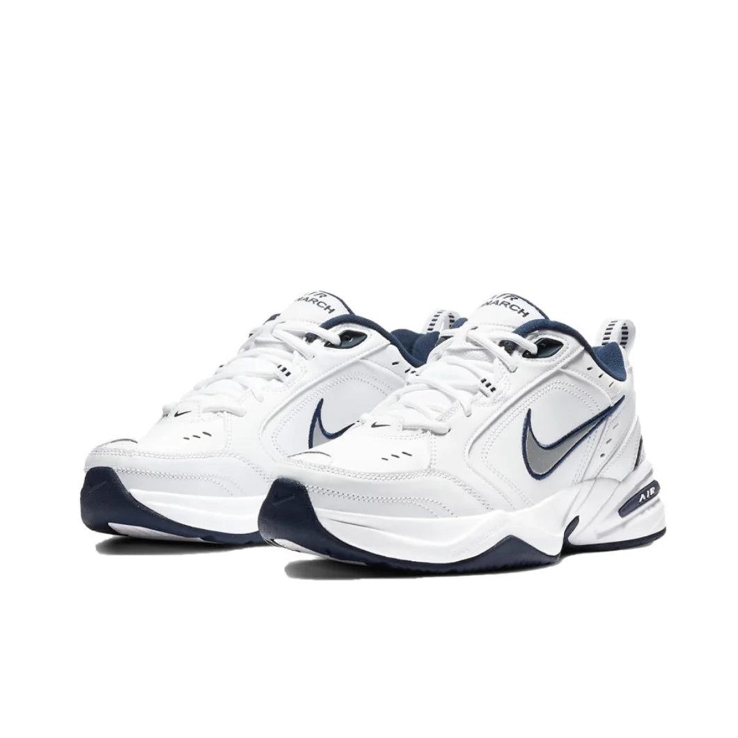 Zapatillas Nike Air Monarch 4 Low para hombre y mujer, clásicas, retro, informales, cómodas y acolchadas, blancas y plateadas.
