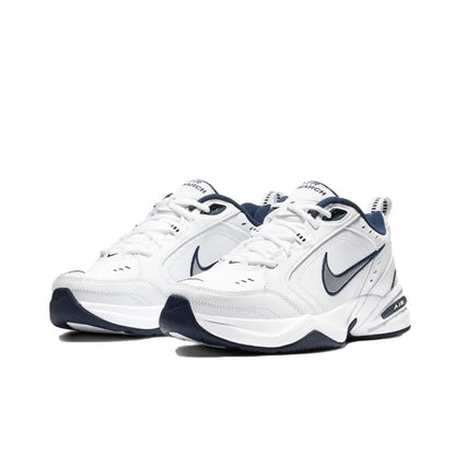 Zapatillas Nike Air Monarch 4 Low para hombre y mujer, clásicas, retro, informales, cómodas y acolchadas, blancas y plateadas.