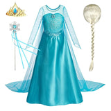 Vestido da Elsa para Halloween – Fantasia de Princesa e Capa Longa para Meninas (Roupa de Carnaval / Rainha da Neve)