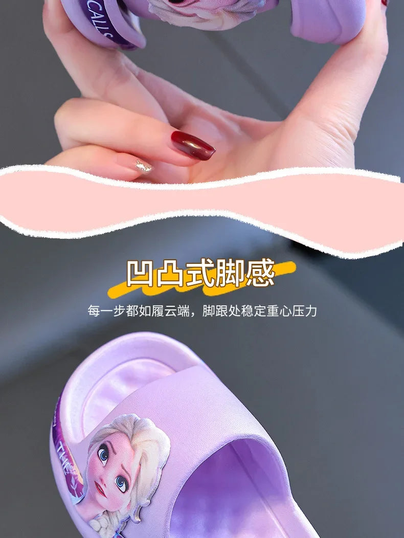 Disney Frozen Princess Elsa Children's Slippers Summer Girl's Cute Cartoon Non-slip Soft Sole Indoor Bathing Sandals