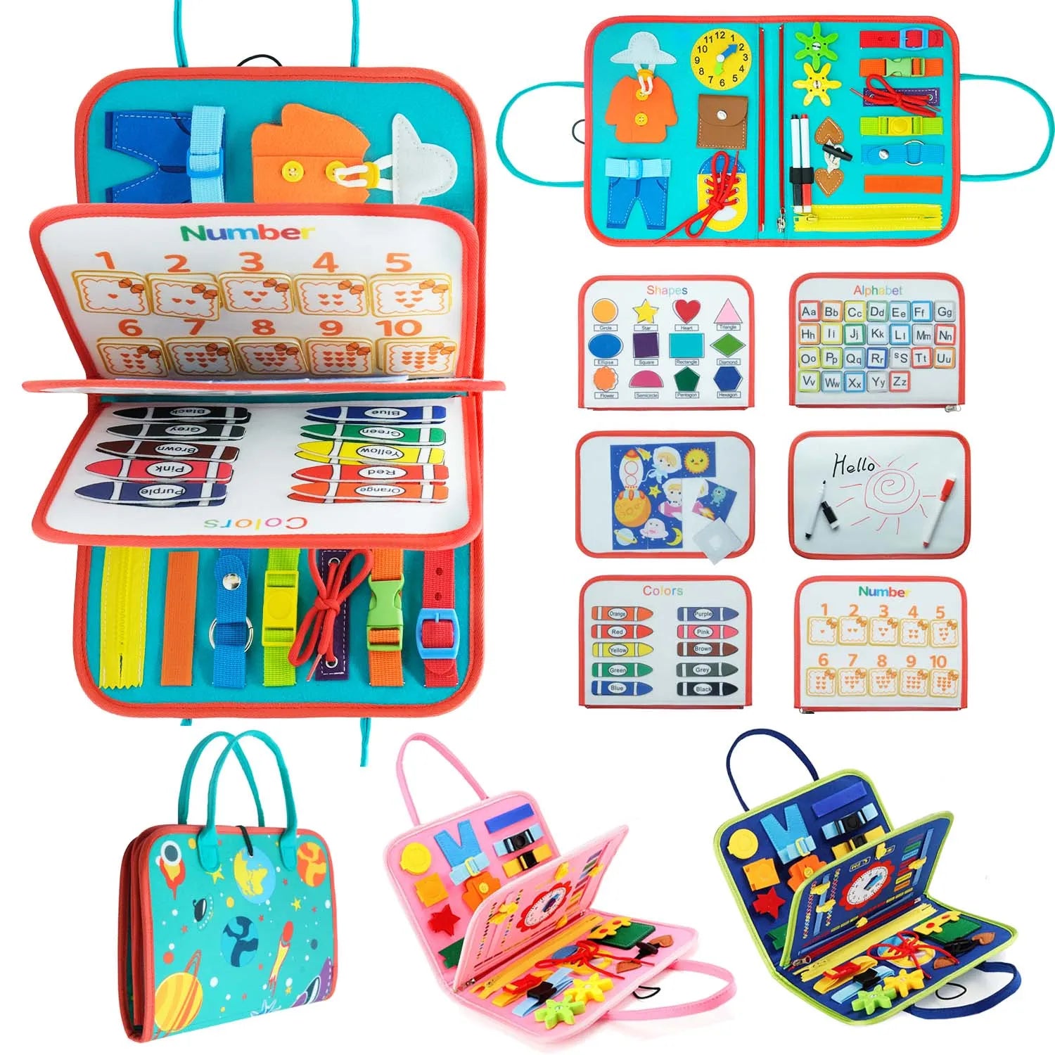 Tablero ocupado Montessori para niños pequeños, juguetes educativos sensoriales ocupados de 1 a 3 años, juguetes de viaje