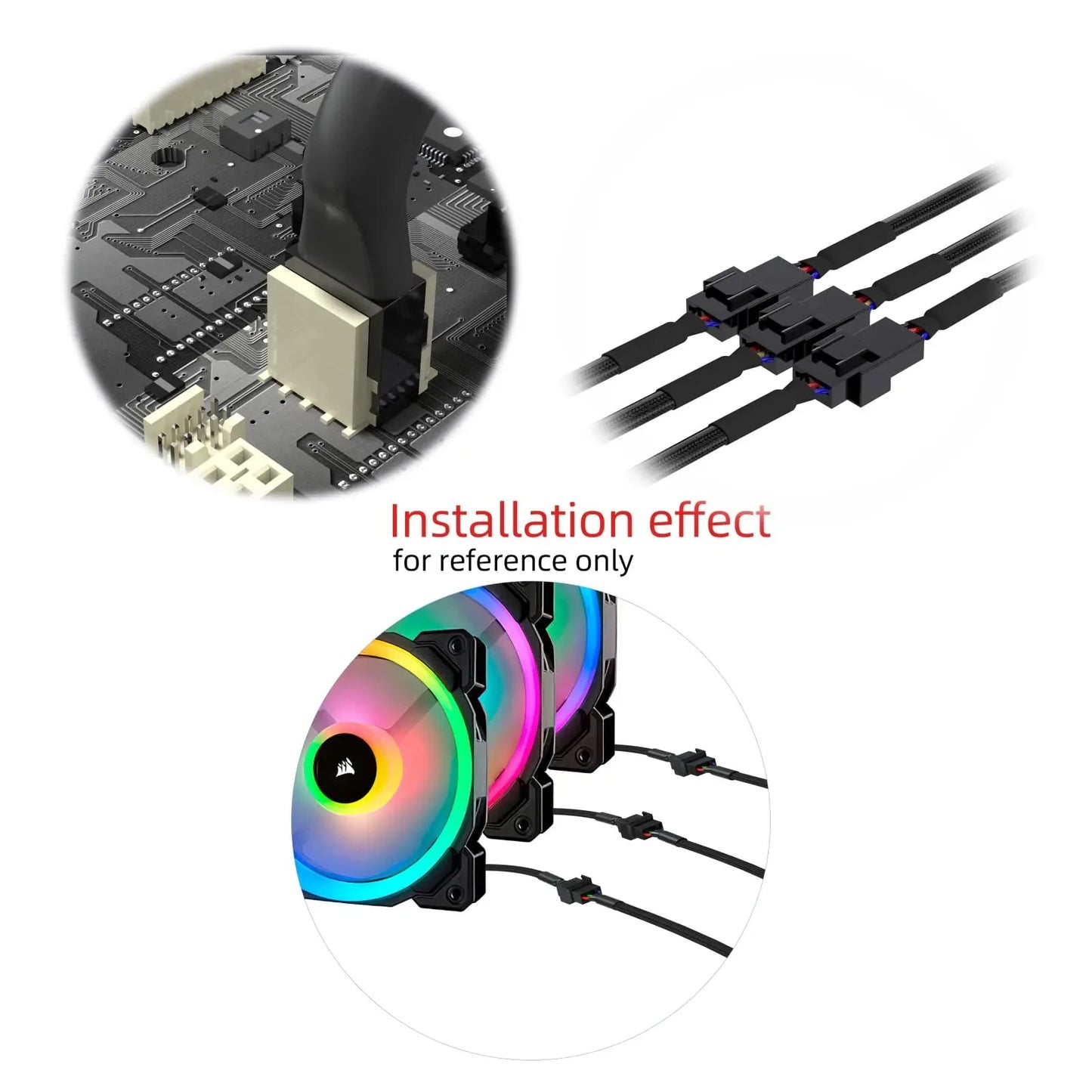 4-pin 1 to 3 Way PWM Fan Splitter Cable, Cooled 1 to 3 Way Tap Sleeve Extension Braided Cable Extension Cable 4-pin