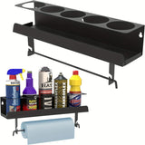 Aerosol Spray Can Holder with Paper Towel Rack - Wall-Mounted 5 Can Organizer for Garage, Workshop, Kitchen & Home Storage