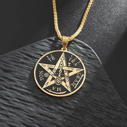 Stainless Steel Solomon Religious Seven Archangels Compass Pendant Necklace Men's Retro Lucky Amulet Jewelry