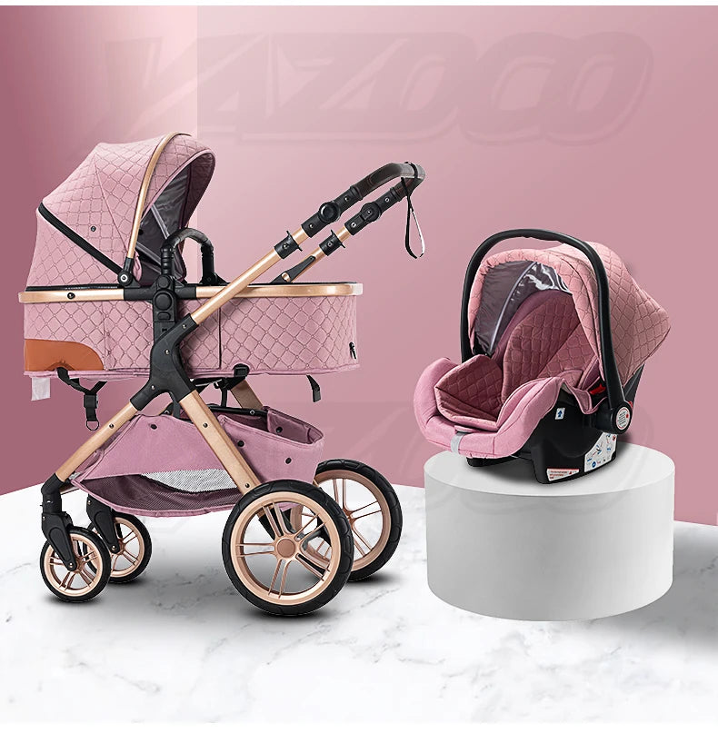 Newest Baby Stroller 3 in 1 Lightweight High Landscape Baby Carriage Aluminum Frame Travel System with Car Seat Pram for Newborn
