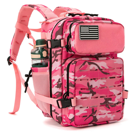 Mochila táctica QT&amp;QY de 25L/45L para mujer/hombre, con sistema Molle de corte láser, mochila de supervivencia para el día a día, mochila escolar para gimnasio con doble portavasos.