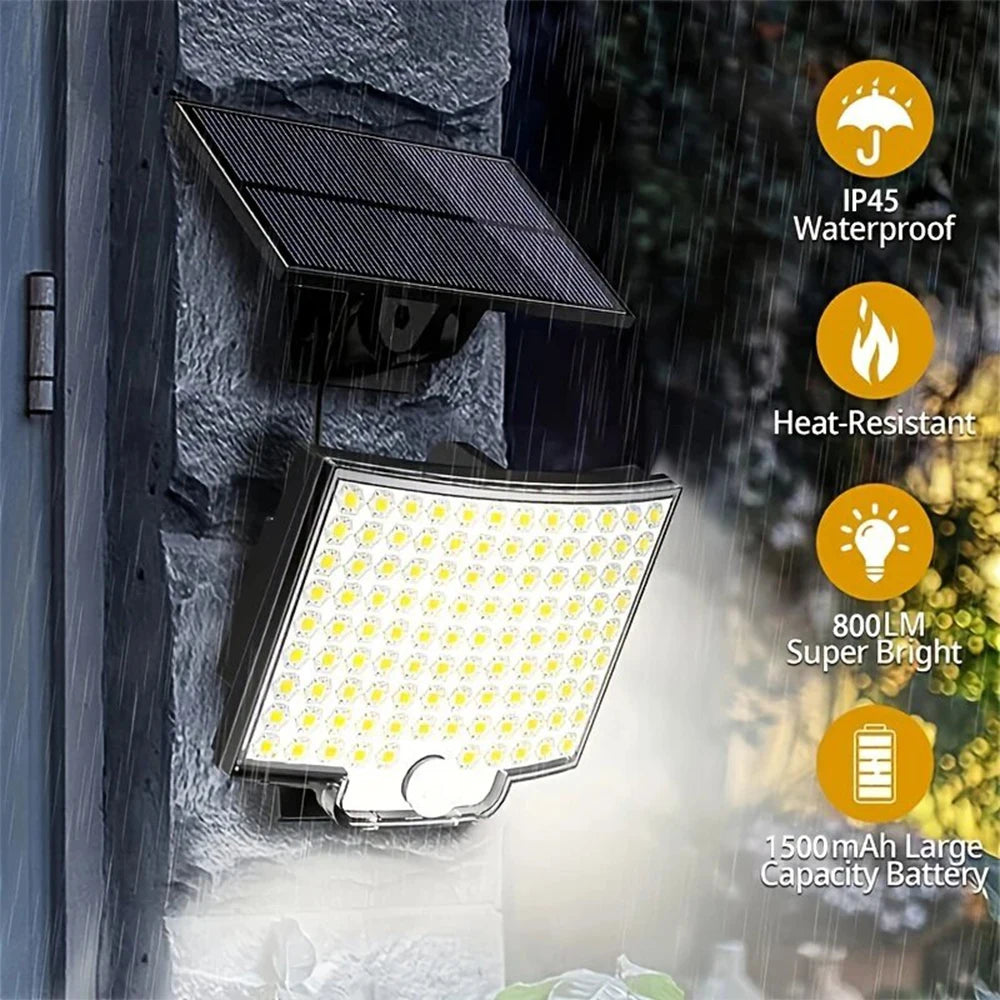 106LED Split Solar Light Outdoor Waterproof with Motion Sensor Floodlight Remote Control 3 Modes for Patio Garage Backyard