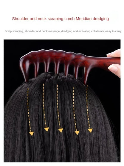 Peine de madera de sándalo verde natural hecho a mano para cabello rizado con dientes anchos, cepillo de masaje desenredante de madera antiestático para mujeres.