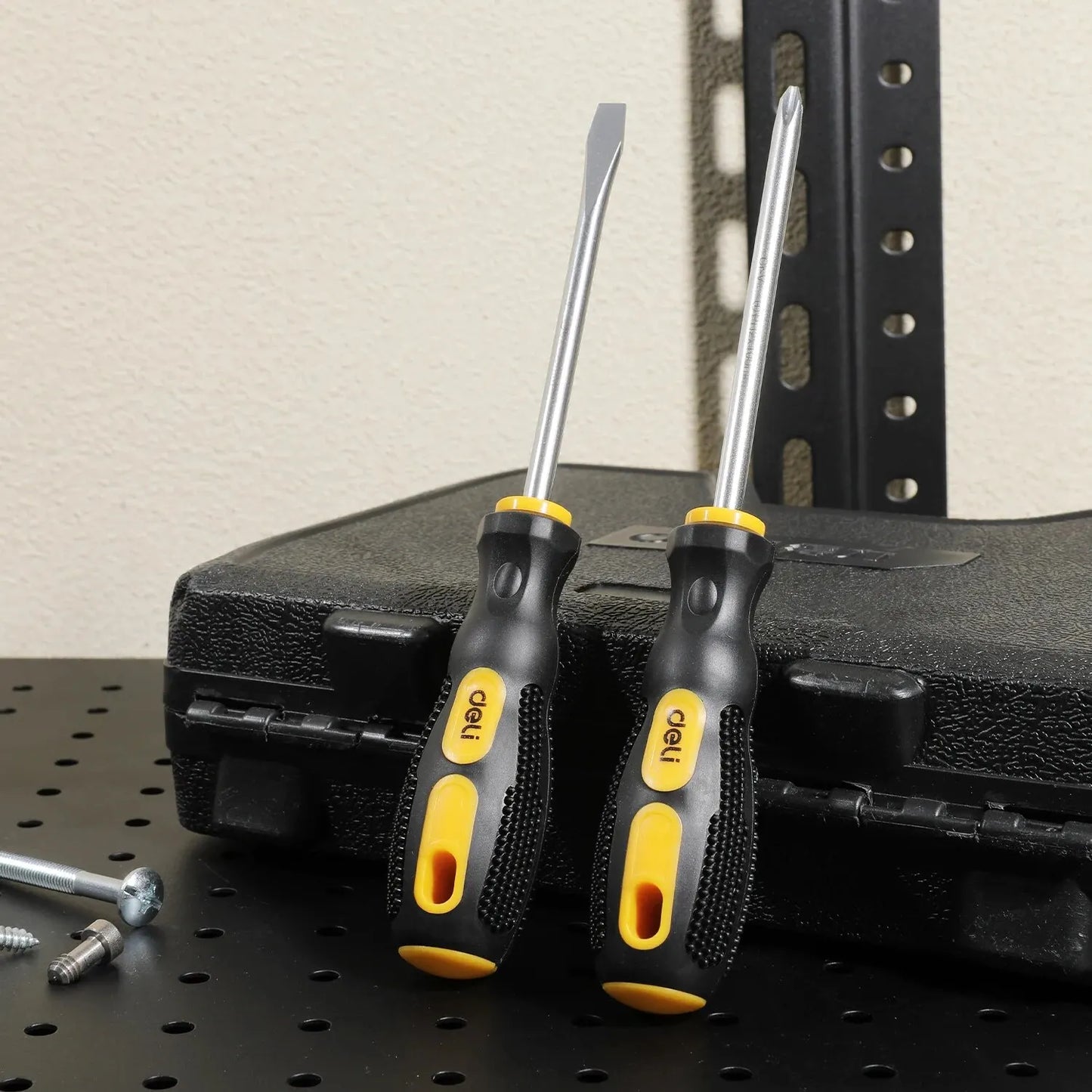 Deli 2pcs Magnetic Screwdriver Flat Head Cross Screwdriver Household Tool Set Handle Multi-Purpose Detachable Screwdriver