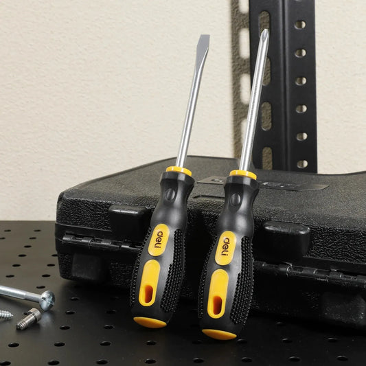 Deli 2pcs Magnetic Screwdriver Flat Head Cross Screwdriver Household Tool Set Handle Multi-Purpose Detachable Screwdriver
