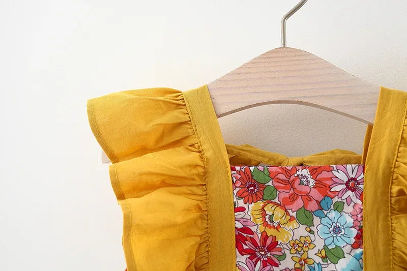 Vestido de verano para niña con tirantes y flores fragmentadas, sin mangas, de princesa, para recién nacida de 0 a 3 años, incluye gorro.