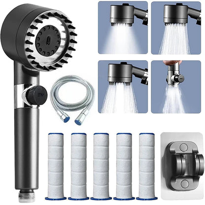 Cabezal de ducha de masaje de alta presión con 4 modos de lluvia, parada de agua con un solo botón y filtro, accesorios de baño. 