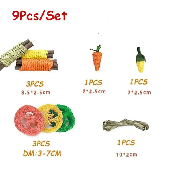 9/14PCS Small Pet Toy Set Chew Toy For Rabbits Teeth Grinding Teeth Guinea Pig Apple Branches Bite Wood Teeth Grinding Snacks
