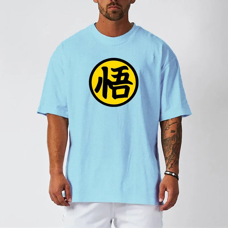 Camiseta holgada de gran tamaño con hombros caídos para hombre, camisa de manga corta de malla transpirable de secado rápido, ropa para gimnasio, culturismo y Fitness