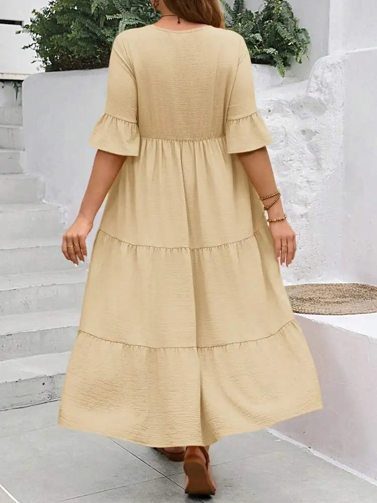 Vestido largo de talla grande, multicolor, con escote en V grande, nuevo, primavera y verano de 2024 