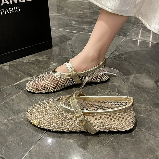 Women Mesh Ballet Flats Sandals New Flats Comfortable Round Toe Shoes Women Ballerina Trend Breathable Casual Walking Sandals