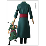 Anime Roronoa Zoro Cosplay Costume Uniform Green Coat Pants Head Scarf Roronoa Zoro Wig Earrings Halloween Carnival Men Clothes