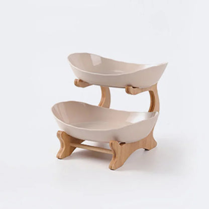 Three Layer Table Plates Dinnerware Wooden Kitchen Fruit Bowl with Floors Partitioned Dish Snack Candy Cake Stand Salad Bowl