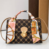 Casual Versatile Floral Print Shoulder Bag Simple Design Silk Scarf Handbag Fresh Sweet Style PVC Material Small Square Bag