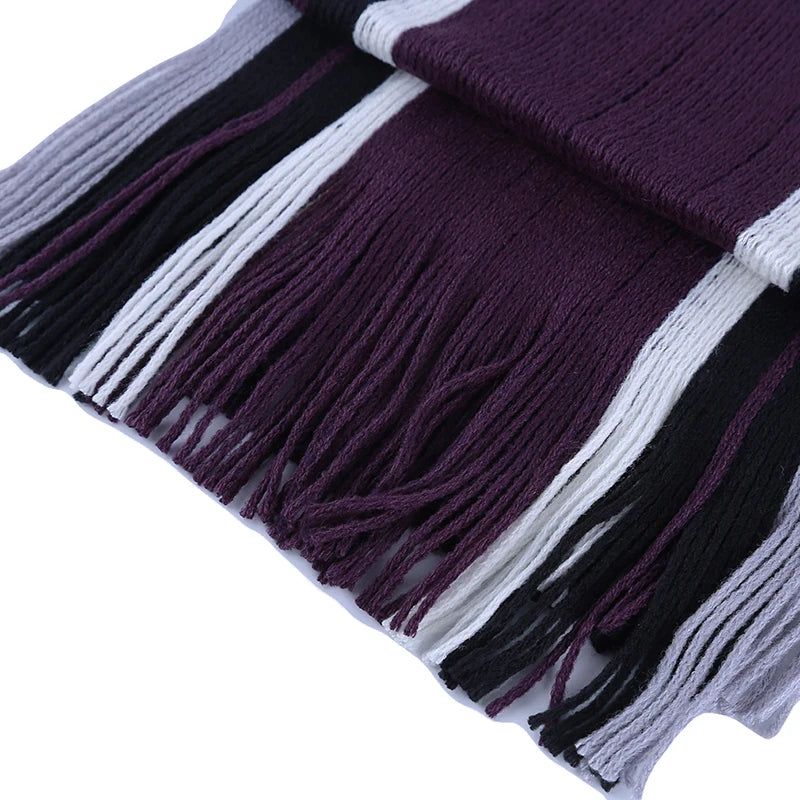 Classic Striped Outdoor Scarves Men Cashmere Soft Knitted Striped Scarf Long Tassel Neck Warmer Men'S Winter Scarf