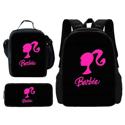 Cartoon Dolls 3 pcs set Child School Backpack with Lunch Bags Pencil Bags B-Barbies School Bags for Boys Girls Best Gift