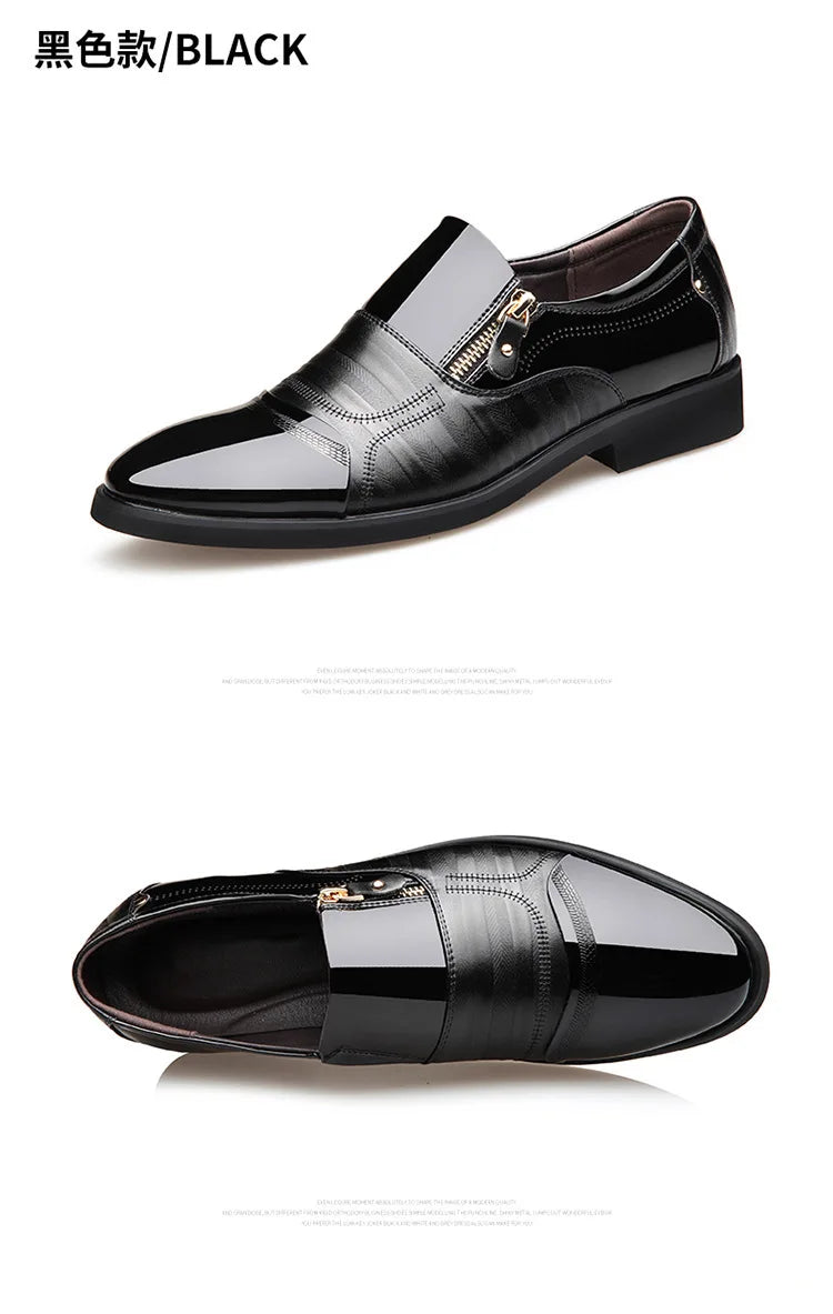 2025Men's Leather Shoes Sharp Pointed Outdoor Anti Slip Flat Fashion Business Zipper Footwear Casual Comfort Male Shoes