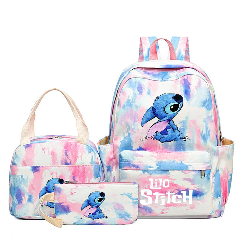 Mochila colorida de Disney Lilo Stitch, juego de 3 piezas para mujer, mochilas escolares informales con bolsa de almuerzo, mochila para niña, niño, estudiante y adolescente.