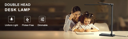 Double Head LED Desk Lamp,Dual Swing-arm Table Lamp for Home Office,5 Color Modes and 5 Dimmable,Modern Eye-Caring Piano Lamp