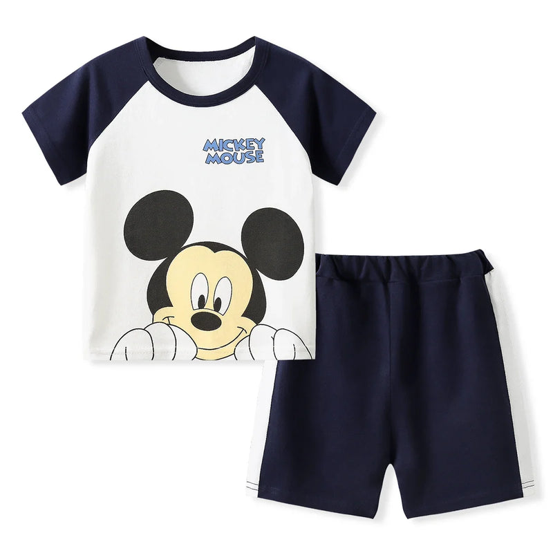 Mickey Mouse Summer T-shirt Shorts Children's Short Sleeve Set Cotton Tees Tracksuits Boys Girls Clothes Casual Two Piece