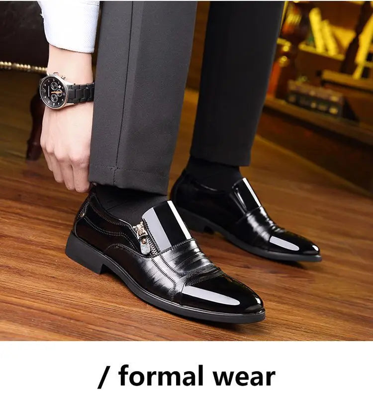 2025Men's Leather Shoes Sharp Pointed Outdoor Anti Slip Flat Fashion Business Zipper Footwear Casual Comfort Male Shoes