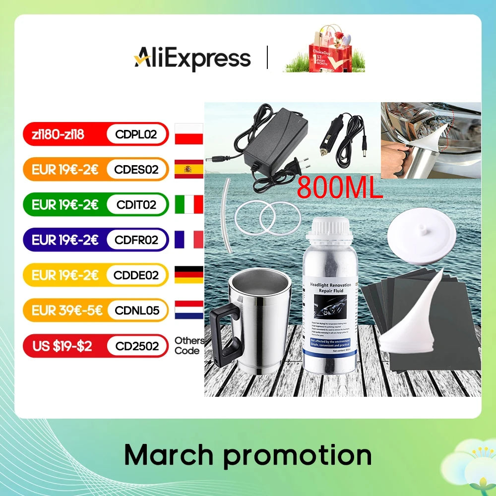 Car Headlights Renovation Polishing Kit Headlight Chemical Polishing Kit Automotive Care Tool 800ML Liquid Polymer Car Tool Set
