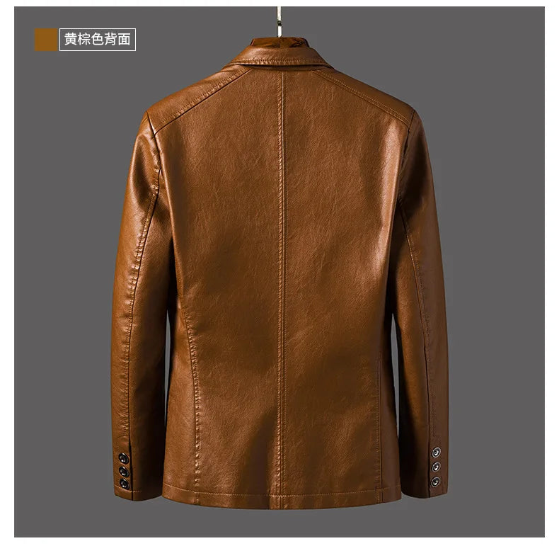 2024 Men's Leather Jackets Lapel Business Leather Jackets Men Pu Blazers Korean Style Slim Fashion Leather Coat Plus Size M-6XL