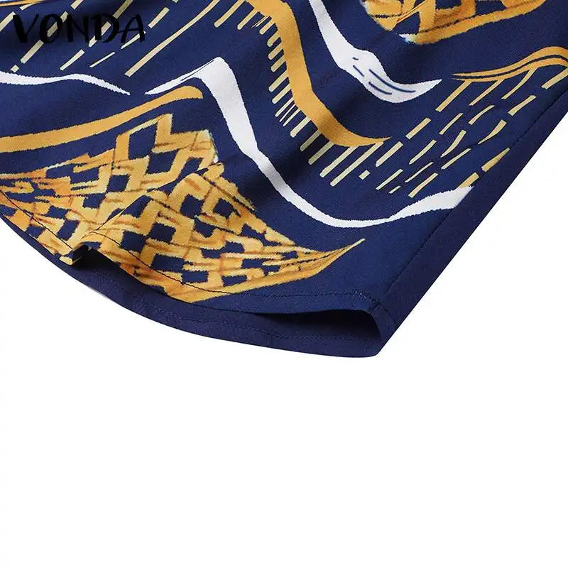 Plus Size 5XL Women Dress 2024 VONDA Summer V Neck Party Sundress Sexy Half Sleeve Bohemian Printed Dress Vestidos Loose Robe
