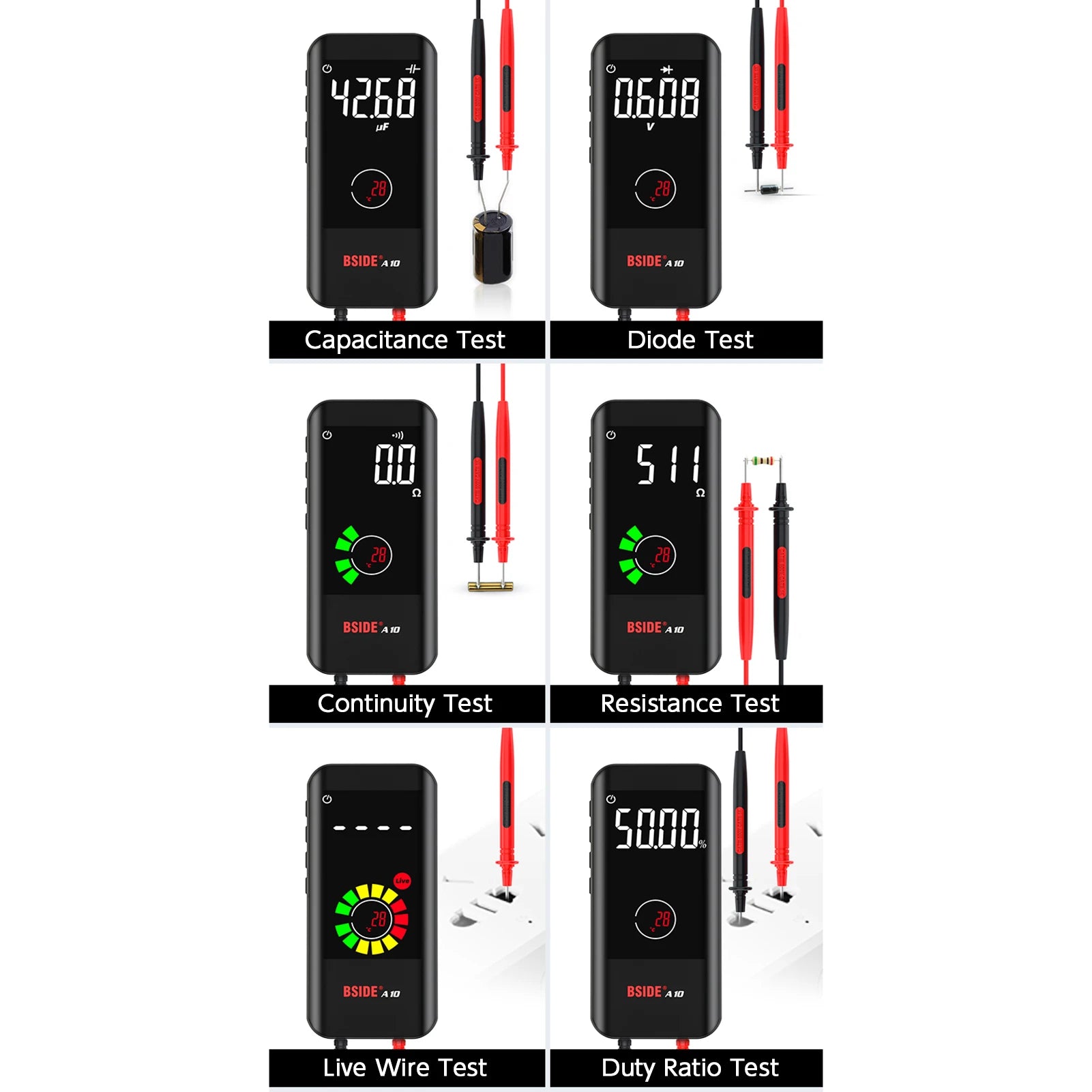 Multímetro EMF inteligente BSIDE S20/A10/A1, 9999 cuentas, recargable, monitor de radiación, voltímetro CA/CC, ohmímetro, prueba
