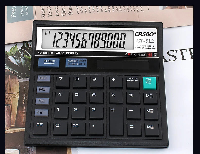12-Digit LCD Display Calculator Standard Function Calculator with Solar & Battery Dual Power for Home Basic Desktop Office