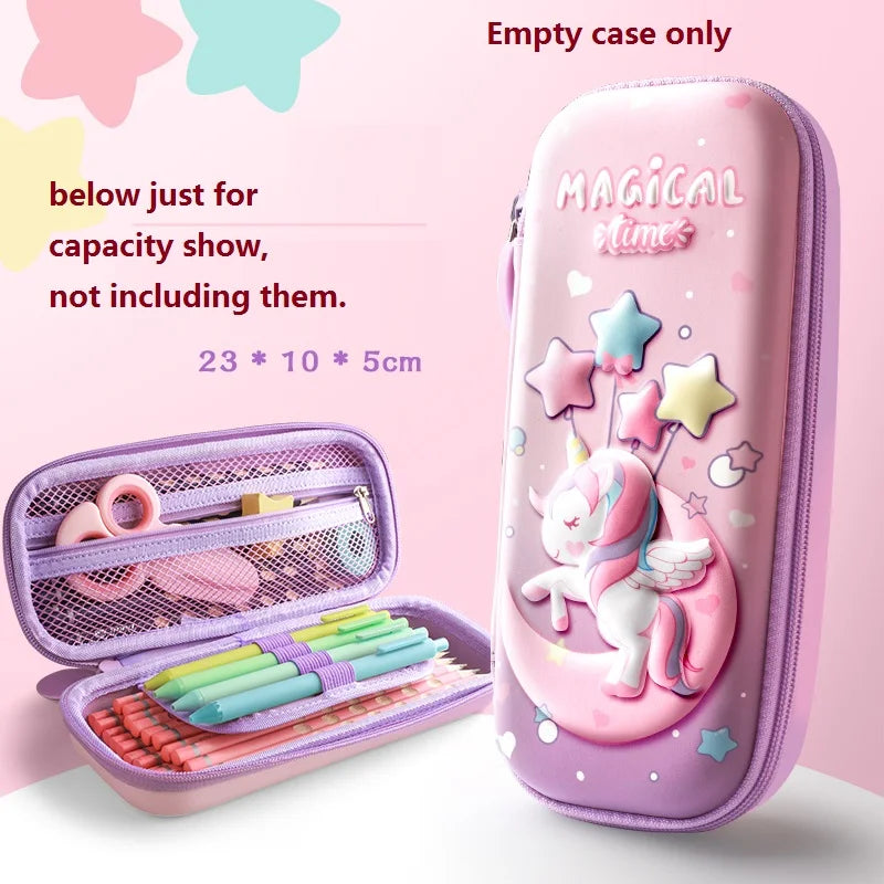 3D Pencil Case EVA Stationery Box School Supplies Pink Unicorn Pen Bag Ruler Storage Eraser Holder Pouch Rabbit Organizer INS A