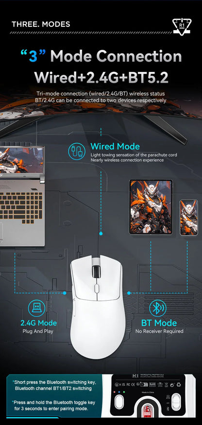 Attack Shark R1 Bluetooth Mouse,18000dpi,PAW3311,Wiredless Tri-mode Connection, Macro Gaming Mouse