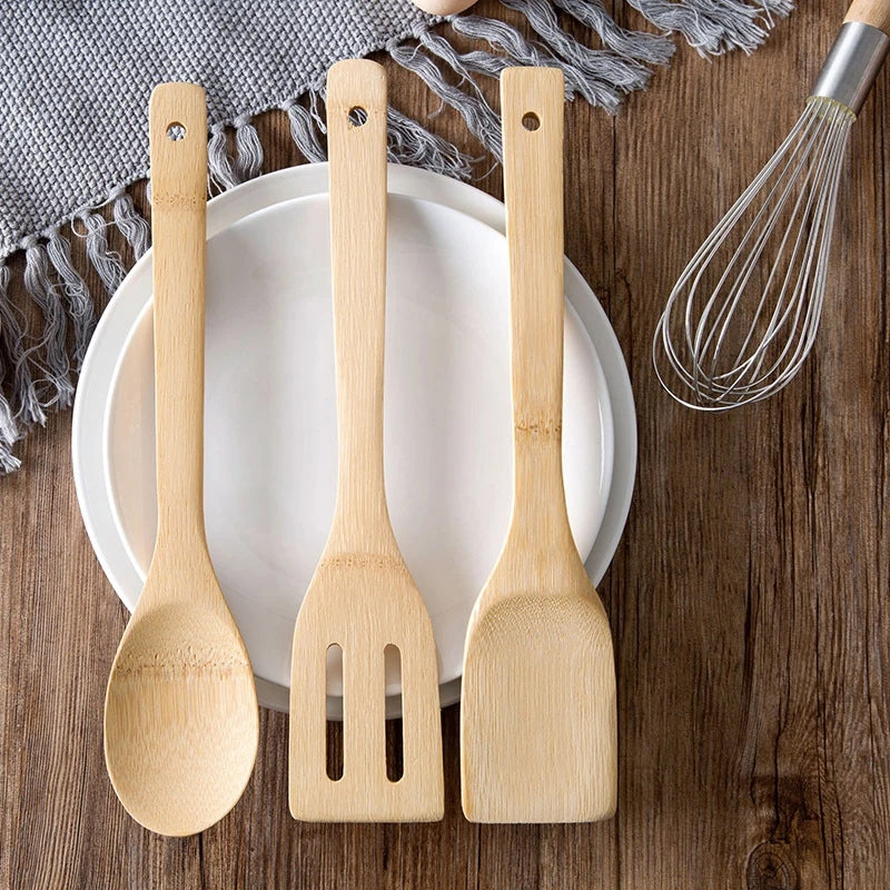 Espátula antiadherente para sartén de bambú natural, cuchara, utensilios de cocina, pala para wok, accesorios de cocina