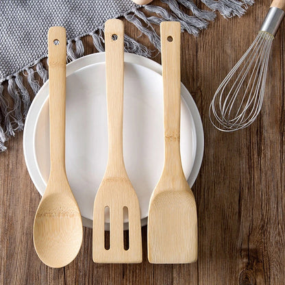 Espátula antiadherente para sartén de bambú natural, cuchara, utensilios de cocina, pala para wok, accesorios de cocina