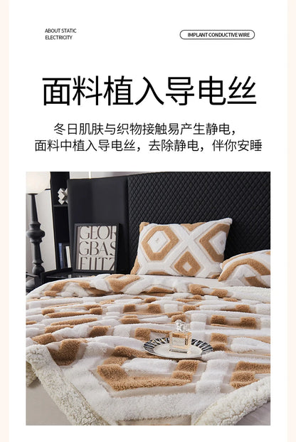 Flannel Warmth Autumn Winter Blanket Keep Warm Comfortable Jacquard King Size Blankets Skin Friendly Geometric Nap Comforter