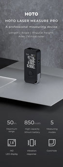 HOTO Smart Laser Measure Pro LED Display Intelligent Digital Laser Tape Measuring Tool Rechargeable Laser Ruler Rangefinder
