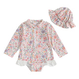 Kids Baby Girl Summer Swimwear Floral Print Backless Ruffles Long Sleeve Bodysuit Bathing Suit Girls Beachwear 0-4 Years