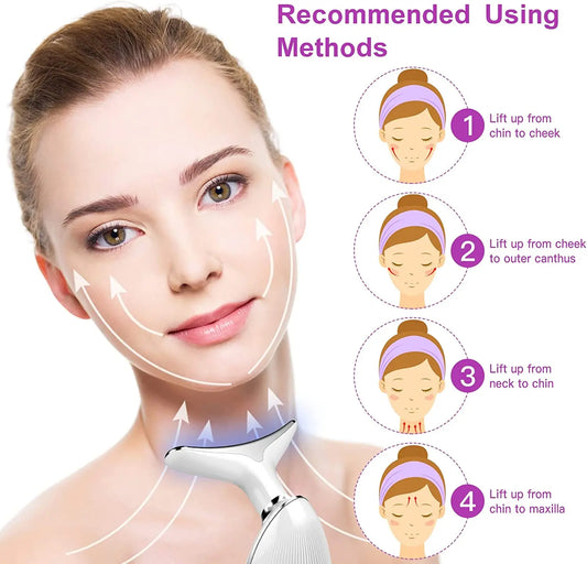 Masajeador de cuello, lifting facial, tres modos de luz, dispositivo eléctrico para reafirmar la piel, instrumento de belleza LED.