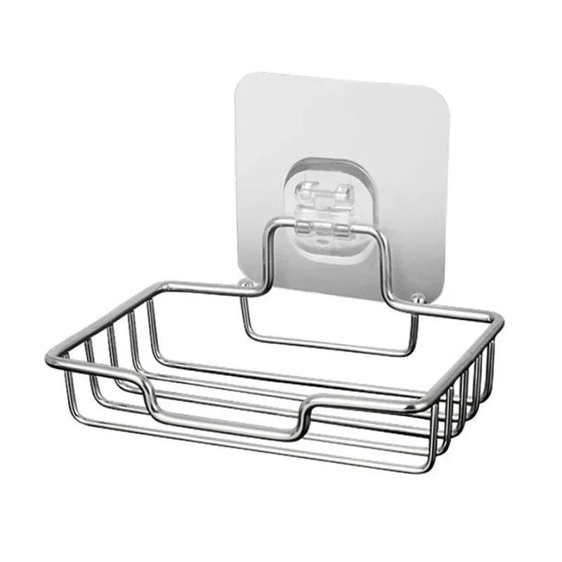 Jabonera de acero inoxidable para baño, soporte de pared sin perforaciones, bandeja para esponja de cocina, organizador, jabonera adhesiva para ducha