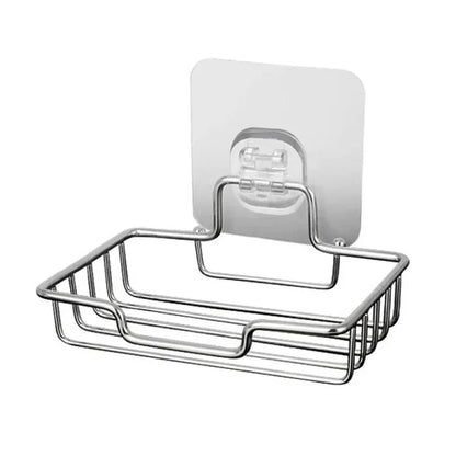 Jabonera de acero inoxidable para baño, soporte de pared sin perforaciones, bandeja para esponja de cocina, organizador, jabonera adhesiva para ducha