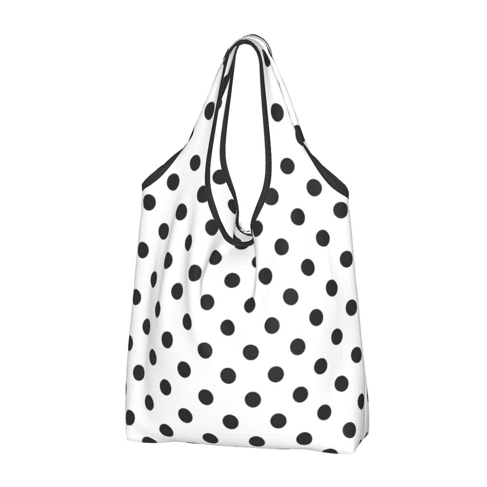 Custom Recycling Classic Black And White Polka Dot Shopping Bag Women Tote Bag Portable Grocery Shopper Bags