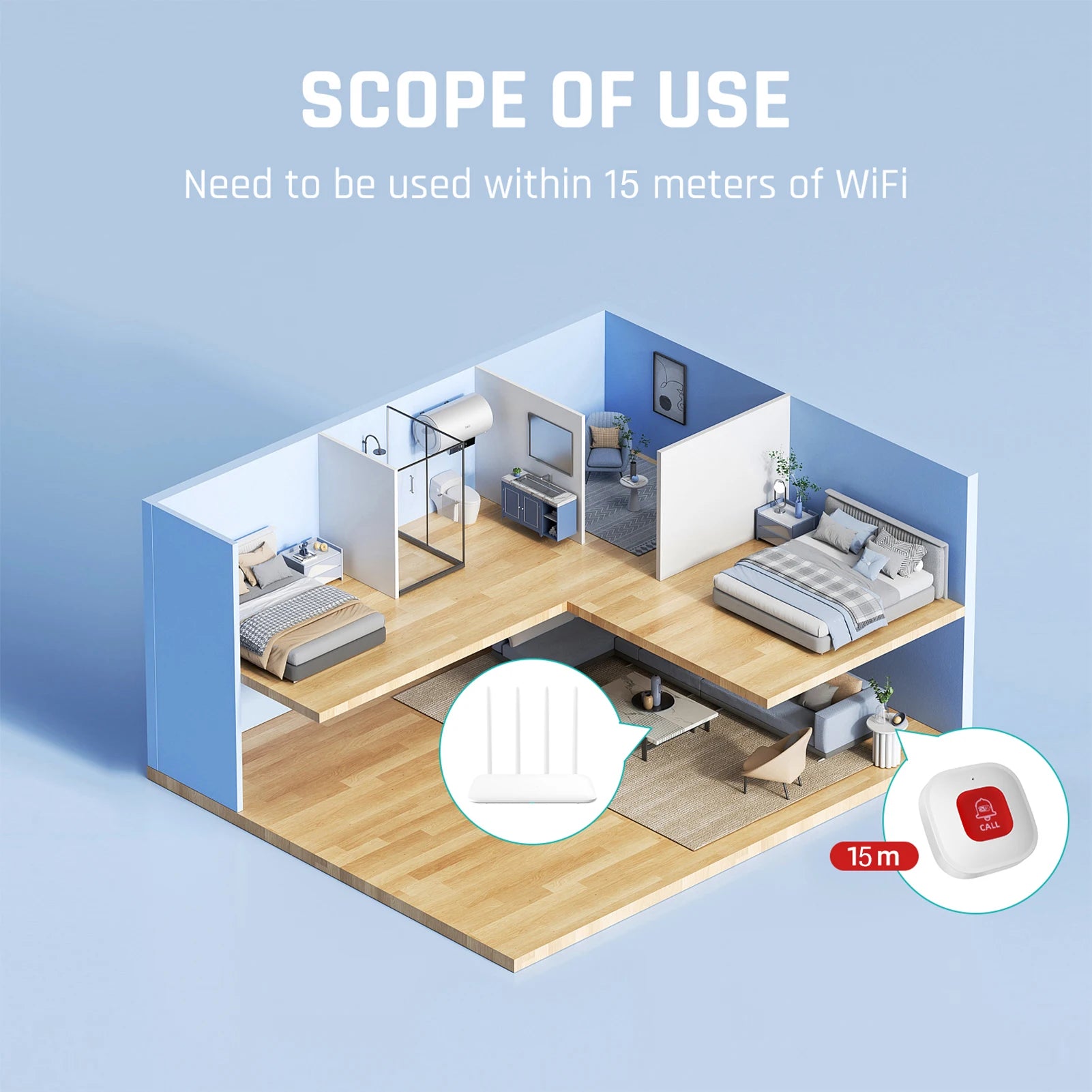 Tuya WiFi Smart SOS Call Button Wireless Caregiver Pager Phone Alert Transmitter Emergency Call Button for Kids Elderly Patient