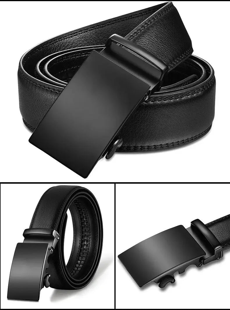 Men's Leather Belt Buckle Single Knot Casual Cross-border Style 4.0 Automatic Width 3.5cm