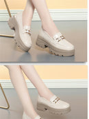 5.5cm British Style Thick Bottom Patent Leather Loafers Women's Platform Shoes 2024 Spring Shallow Block Heels Shoes Office