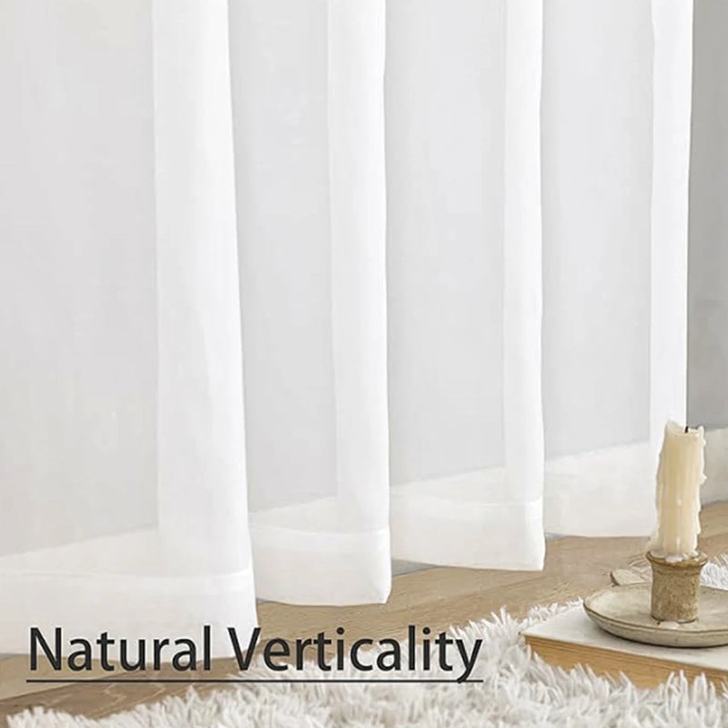 2PCS, Sheer White Curtains 2 Panels Set,  Rod Pocket Voile Fimly Sheer Drapes for Living Room/Bedroom